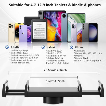 Desk Tablet Holder for iPad Pro, No Stiff Easy Adjust Arm Phone and Tablet Stand for Bed, Ereader Accessories Compatible with Kindle iPhone, iPad Pro/Mini/Air, Smartphones