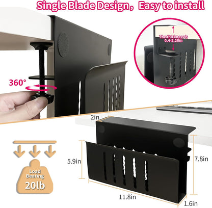 Desk Side Storage, Under Desk Storage, No Drill Steel Hanging Desk Organizer, Laptop Holder, Desk Storage Holder for Office & Home.(Black)