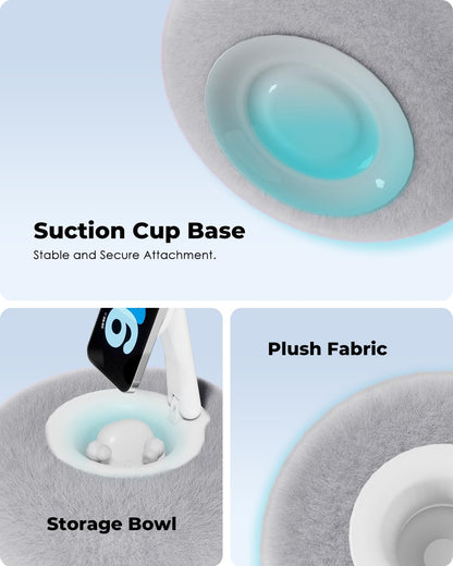 Viozon Phone Holder for Bed, Magnetic Pillow Stand, Compatible with 4-7" Phone/Kindle with Small Storage, Removable Suction Base for Stability, Idea for Kindle Reading and Video Watching On Bed,Grey