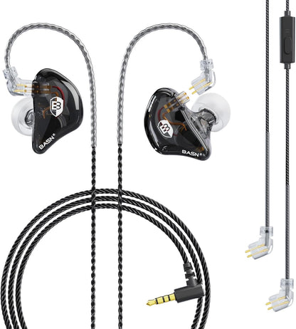 BASN Bsinger Professional in Ear Monitor Headphones, Dual Drivers 2-Pin IEM Earbuds with Mic, Clear Sound HiFi Earphones for Musicians Drummers and Stage (Black, 2-Pin)