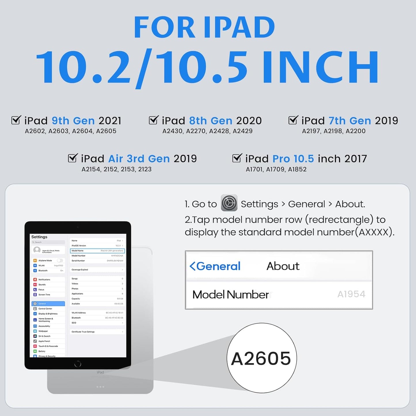 OYEEICE Keyboard Case for iPad 9th Generation- Detachable Wireless Backlit Keyboard, Upgraded Magnetic Cover with Pencil Holder for iPad 9th/8th/7th Gen 10.2 inch, iPad Pro 10.5" & iPad Air 3rd- Black