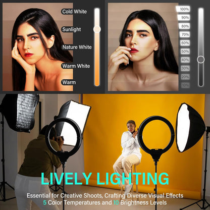 UBeesize 14'' Foldable Ring Light with 62'' Tripod Stand and Phone Holder, LED Selfie RingLight for iPhone with Remote, Circle Light for Tiktok/YouTube/Photography/Makeup/Live Stream