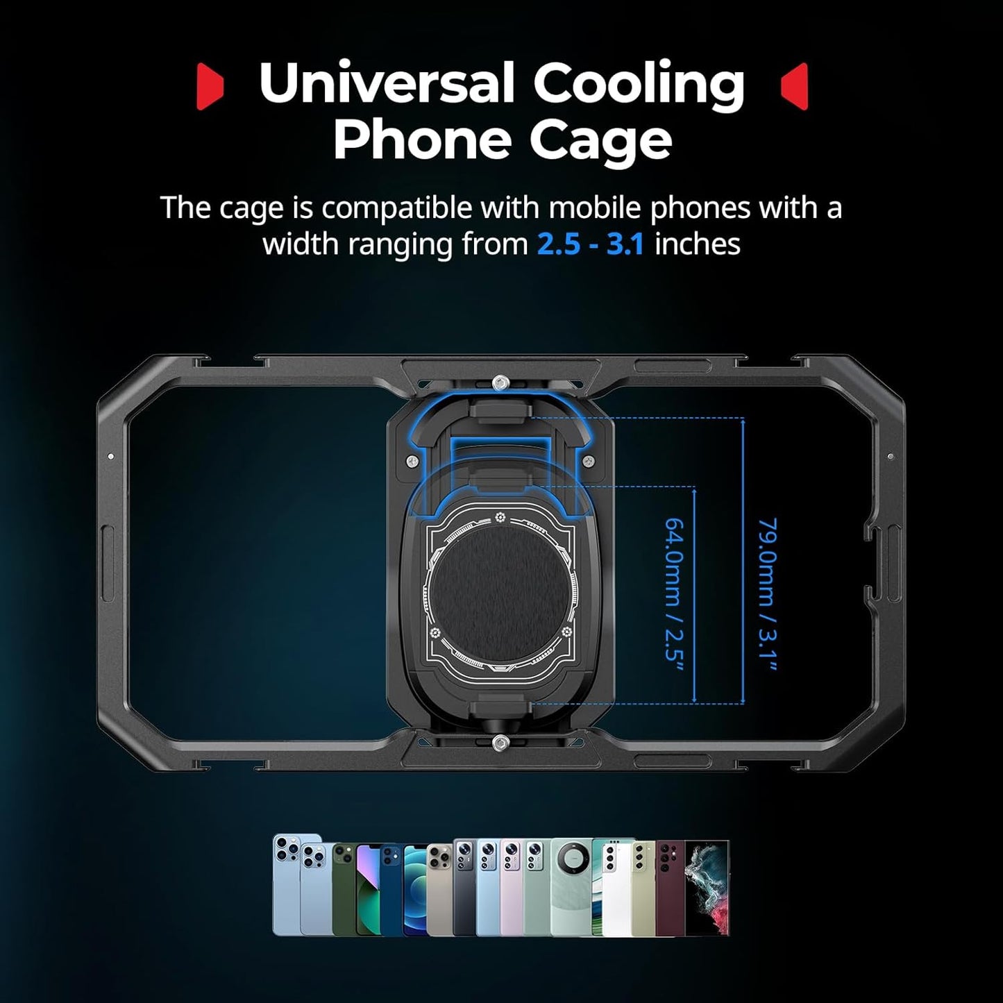SmallRig Universal Hyper Chill Cooling Phone Cage for iPhone/Android, with 15W Active Cooler & 2-in-1 USB-C Adapter & Power Bank Holder, Compatible 2.5-3.1" Phones, Live Streaming Video Shooting-5275