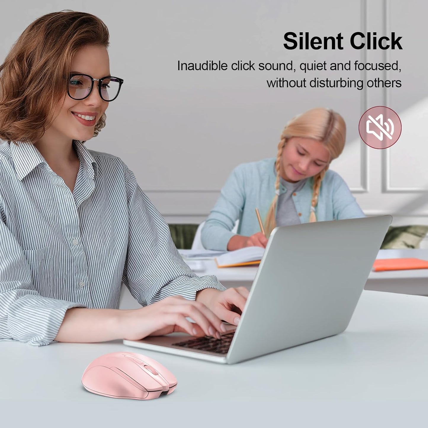 TECKNET Rechargeable Wireless Mouse, 2.4G Silent Mouse, Quiet Click, 6 Adjustable 4800 DPI, Cordless Computer Mouse, Ergonomic Mouse for Laptop, 6 Buttons USB-A Mouse for Chromebook, Ergo Grip - Pink