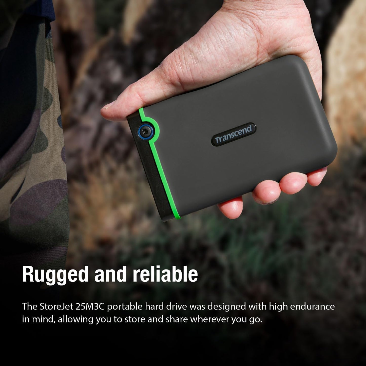 Transcend 4TB SJ25M3C, USB 3.1 Portable Hard Drive Rugged, Anti-Shock Resistant, Compact and Lightweight with Lightning-Fast Speeds, One Touch Backup Button, Type C, Iron Grey - TS4TSJ25M3C