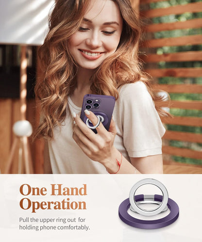 GVIEWIN Magnetic Phone Ring Holder, Compatible with MagSafe Phone Grip with Adjustable Stand, Magnet Phone Ring Kickstand for iPhone 16 Pro Max/Plus/15/14/13/12 Series/Other Phones (Purple)