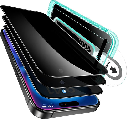 ESR 3 Pack for iPhone 16 Plus/iPhone 15 Plus Privacy Screen Protector, Anti-spy Tempered-Glass Privacy Screen Protector with Flawless Fit Tray, Micro-curved Edges, Case Friendly