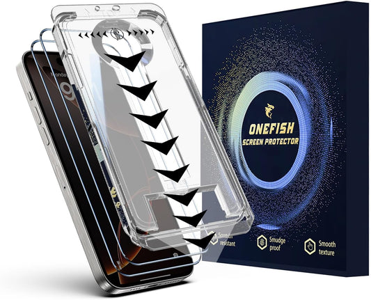 OneFish Screen Protector for Iphone 14 Pro Max, HD Clarity Tempered Glass Film 9H+ Hardness, with Hassle-Free Installation Frame, Dust-Free Bubble-Free Anti-Fingerprint, 2Pack