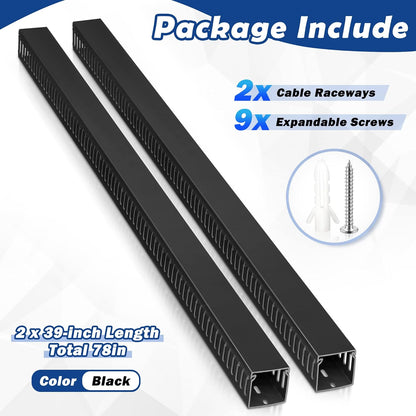 ZhiYo Cable Raceway 78in(2xL39in), Server Rack Cable Management Under Desk Cord Organizer, Electrical Safe PVC Cable Channel Open Slot Wire Raceway for Network/PC/TVs, Wire Duct H2 x W2in Black