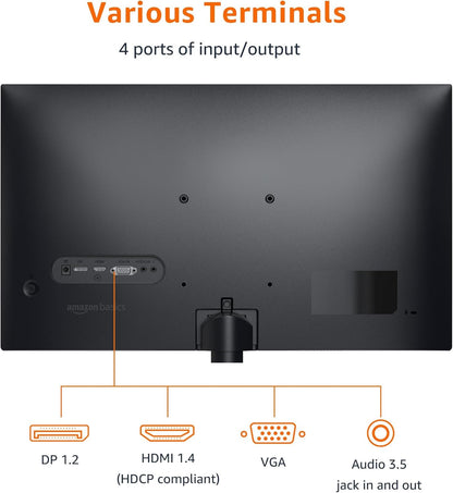 Amazon Basics 24 in Monitor, FHD 1080P, Max 100Hz, VESA Compatible, Built-in Speakers, Black