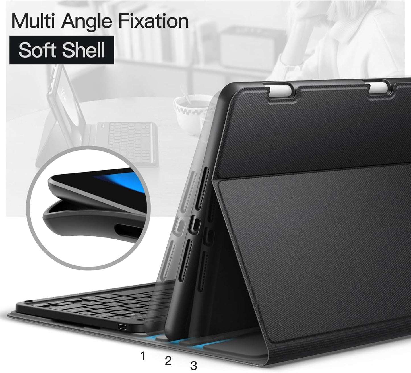 JETech Keyboard Case for iPad 10.2-Inch (2021/2020/2019 Model, 9th/8th/7th Generation) with Pencil Holder, Magnetic Detachable Bluetooth Wireless Keyboard, Soft TPU Back Stand Cover (Black)