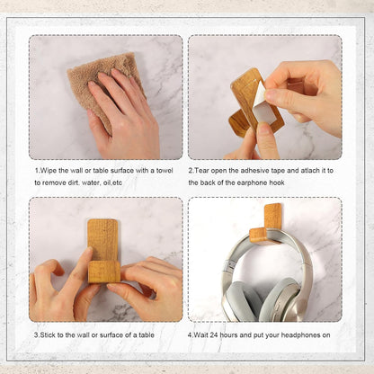 Weewooday 4 Pieces Headphone Hanger Holder Desk Adhesive Headphone Hook Wall Mount Headset Stand Acrylic Holder with Glues for General Purpose Game Earphone(Wood Grain Color)
