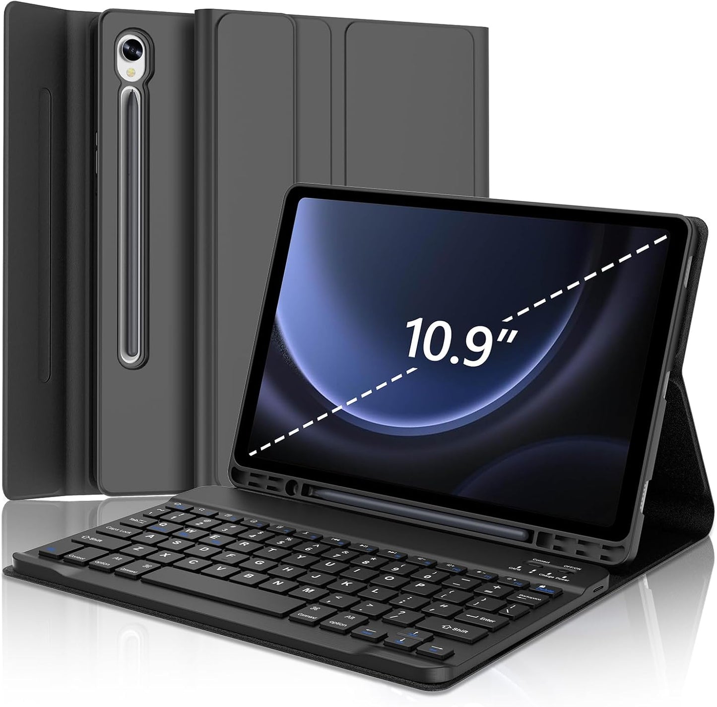 Galaxy Tab S9 FE Case with Keyboard 5G 10.9 Inch 2023, Keyboard for Galaxy Tablet S9 11 Inch 2023, Detachable Bluetooth Keyboard with Pen Holder for Samsung Tab S9 11''/S9 FE 10.9'', Black