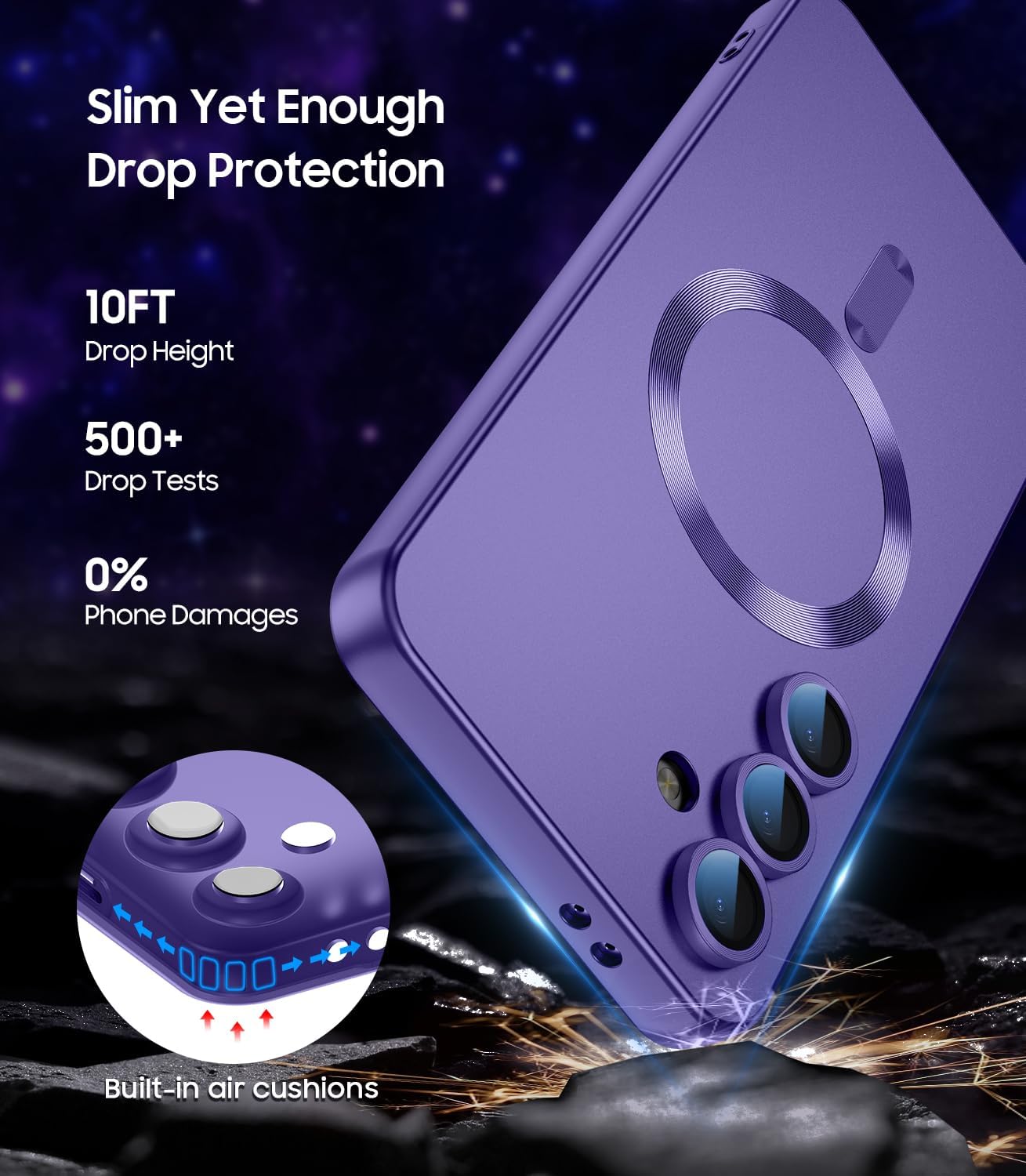 Magnetic for Samsung Galaxy S24 FE Case [Compatible with MagSafe][Built-in Camera Lens Protector] Slim Soft Silicone Bumper Shockproof Metallic Luster Phone Cover (Purple)