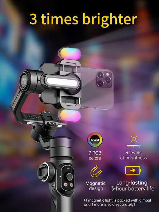 Gimbal Stabilizer for Smartphone, Phone Gimbal w/8" Extension Rod, Profession 3-Axis Stabilizer w/RGB Magnetic Fill Light for Video Recording, Compatible w/iPhone/Andriod-Smart S2 Kit