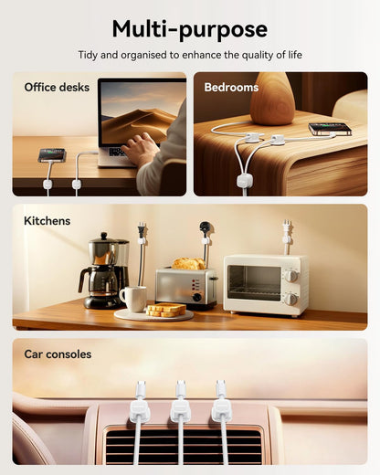 30 Pack Cable Management Cord Organizer,Magnetic Cable Clips-1s Lock,Rocoren Desk Adhesive Cord Cable Clip Wire Holder Keeper for Phone Charger Wire,Nightstand,Car,Office,Desktop Accessory,White