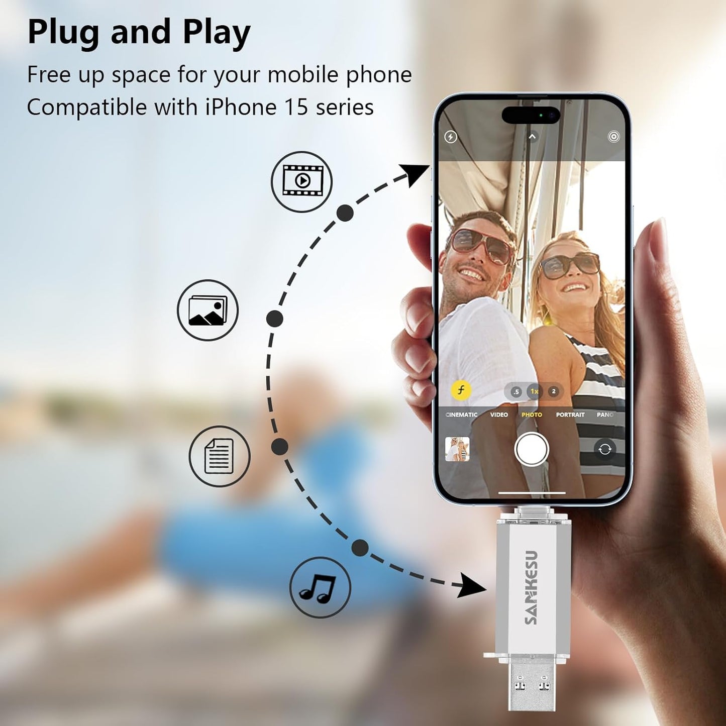 3.0 USB C Flash Drive, USB-A & Type-C OTG Thumb Stick, Dual Memory Sticks Compatible with PC/Laptop/Type C Cell Phone and Tablet (Silver/Blue, 128GB)