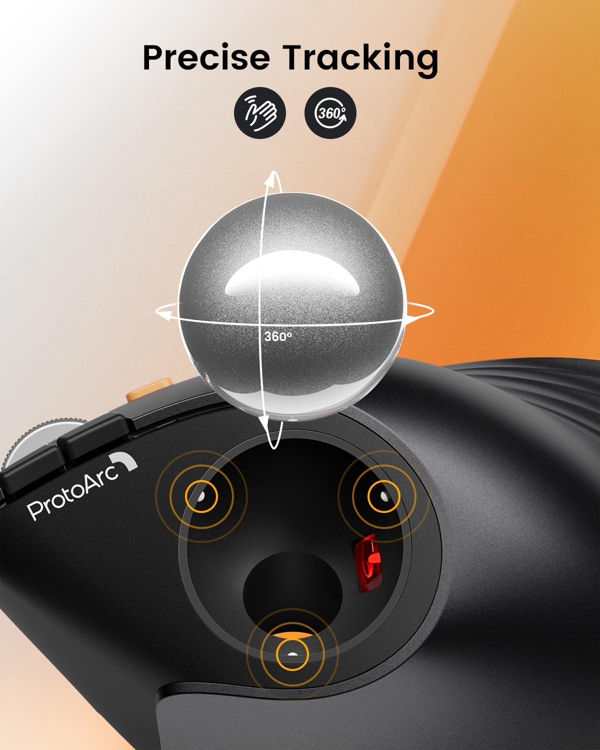 ProtoArc Vertical Wireless Trackball Mouse, EM05 NL Bluetooth Ergonomic Rollerball Mouse Rechargeable Computer Laptop Thumb Mice, 3 Device Connection, Compatible with iPad, Mac, Windows, PC-Silver