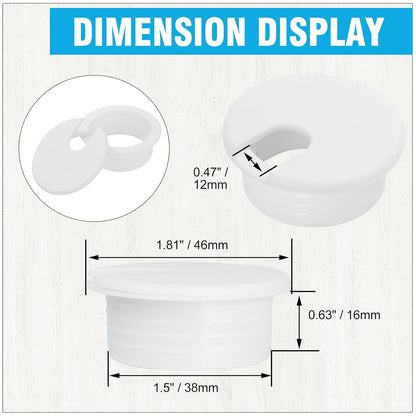 1-1/2" White Desk Grommet, JTemgle Plastic Cable Hole Cover Computer Table Cord Wire Organizer Caps Desktop Cord Management for Home Office TV Stands Tabletops, 10 Pieces