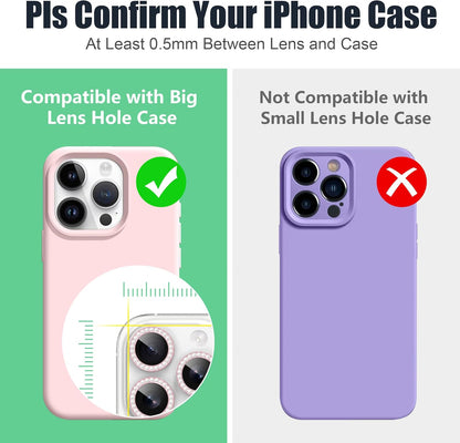 AGVEE 3+3 6 Pack for iPhone 16 Pro 6.3" / 16 Pro Max 6.9" Camera Lens Cover Protector, Bling Diamond & Bling Glitter Metal Ring 9H Tempered HD Glass Camera Cover Protector Film, Bling-Pink