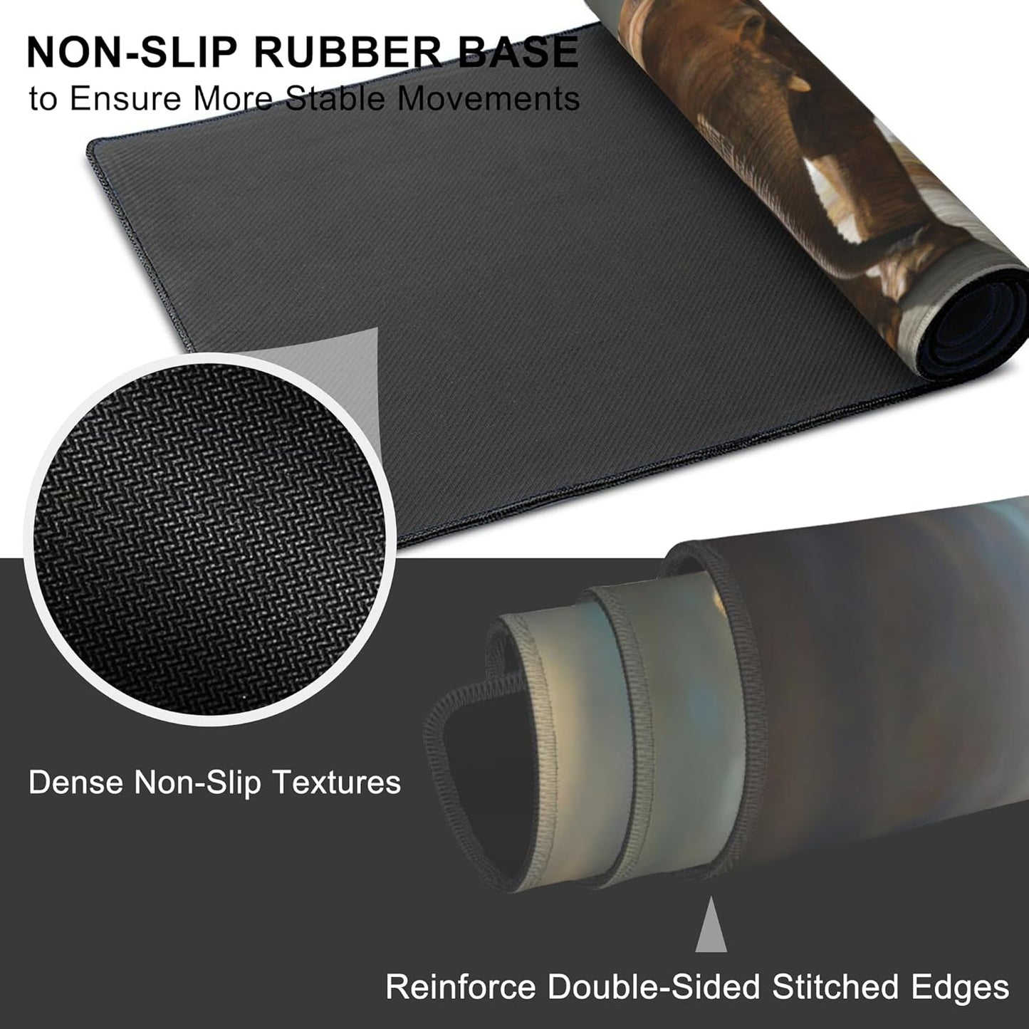 Mouse Pad, Large Walking Elephant Desk Mat, Extended Non-Slip Gaming Keyboard Mousepad Desk Pad, Thick Stitched Edges Waterproof Mouse Mat 31.5"x15.7" (Beautiful Natural Landscape)