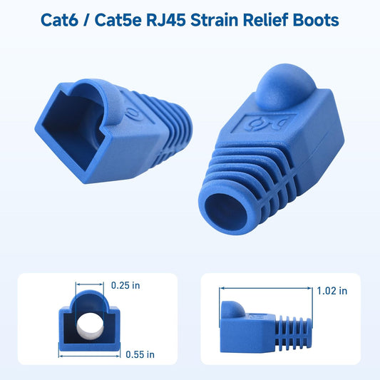 Cable Matters 100-Pack Cat6 / Cat5e RJ45 Strain Relief Boots, RJ45 Boot, Cat 6 Boot, Cat6 Ethernet Boots, Blue, Suitable for 6.5mm (0.25in) Ethernet Cables