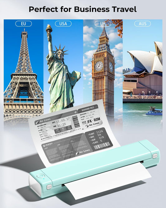 Phomemo Inkless Portable Printer for Travel - Wireless Thermal Printer Compatible with Phone & Laptop, Bluetooth Printers Supports 8.5" X 11" Letter Thermal Paper, Come with Carry Case