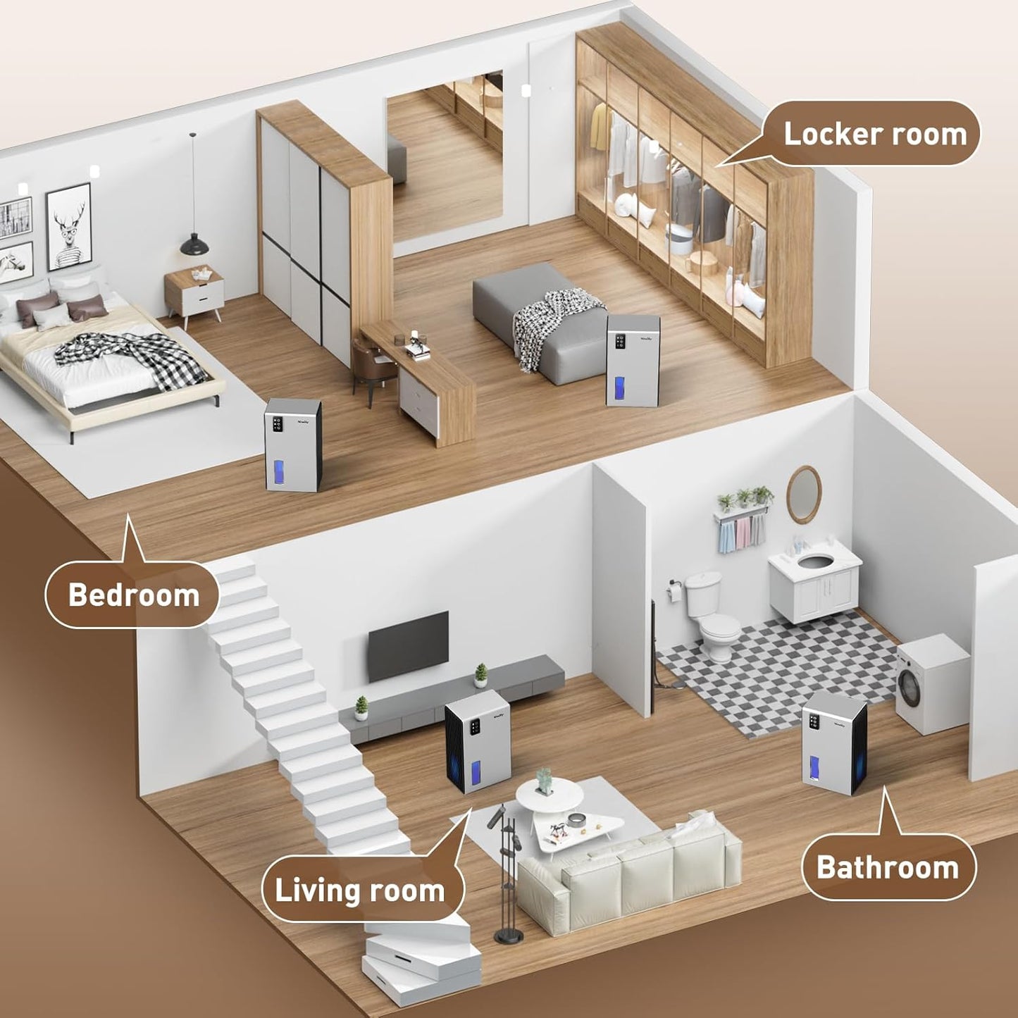 NineSky Dehumidifiers for Home, 95 OZ Water Tank, (1000 sq.ft) Dehumidifiers for Bathroom Bedroom Basement with Auto Shut Off,7 Colors LED Light(Silver)