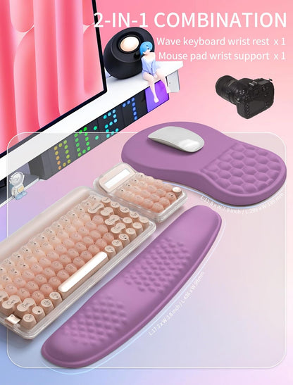 Hokafenle 2in1 Combination, Wave Keyboard Wrist Rest and Ergonomic Curvature Mouse Pad Wrist Support for Relieve Wrist Pain, Filled with Soft Cushion Memory Foam, Purple Lilac