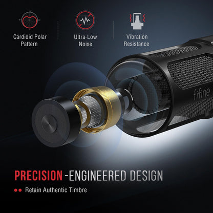 FIFINE XLR Dynamic Microphone, Studio Vocal Mic for Recording, All Metal XLR Podcast Microphone with Mid-Boost, Low-Cut Filter for Voice-Over, Compatible with Mixer/Audio Interface-AmpliTank TANK1