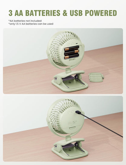 Shinebella AA Battery Powered Clip on Fan with 4-Speed, 5’’ Small Desk Fan with Aroma Function, USB Powered, 360°Rotation, Ultra Quiet, for Golf Cart, Stroller, Bedroom,Car(Batteries Not Included)