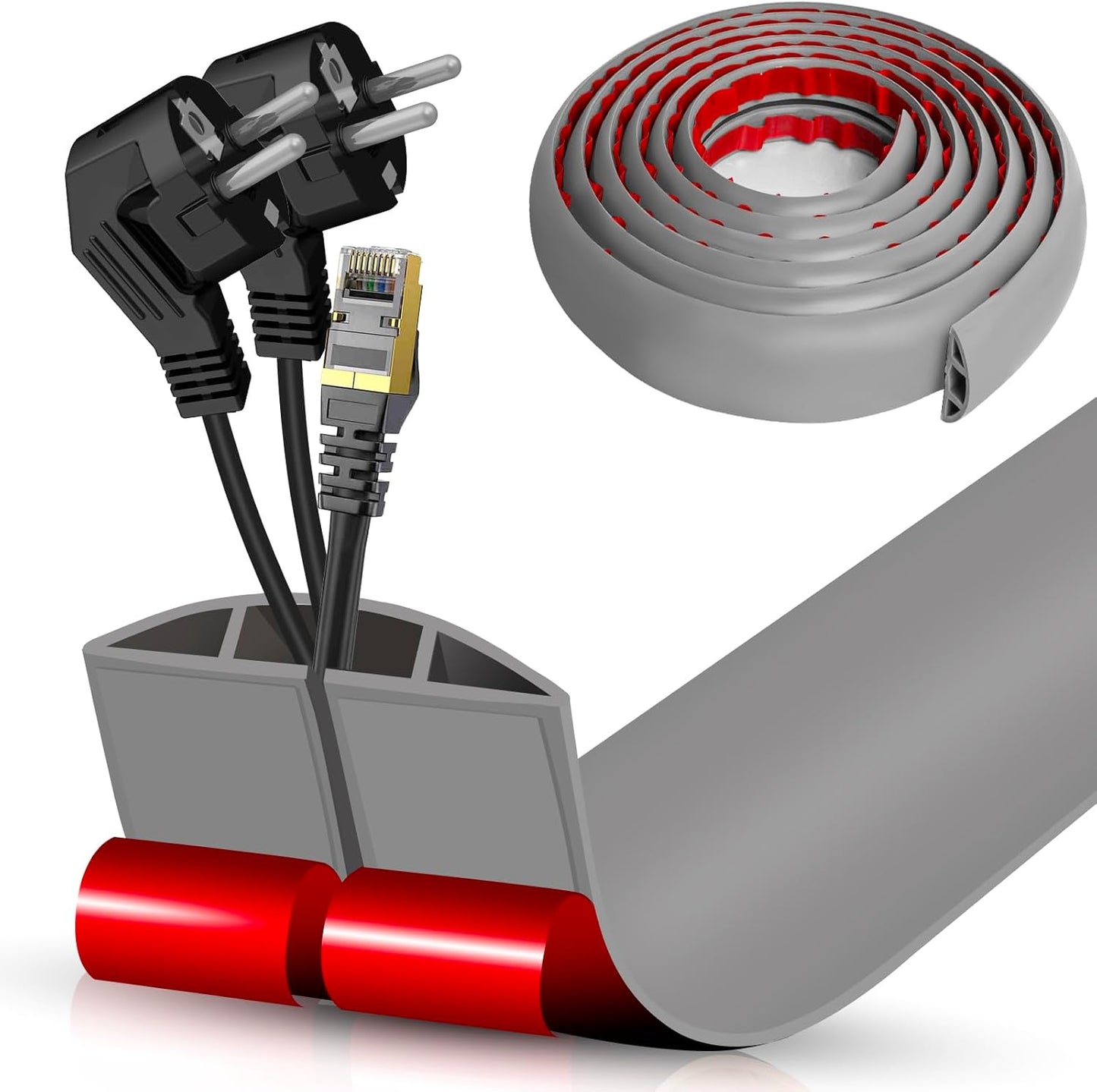 Floor Cord Cover Cavity 0.8"x0.37" Self Adhesive Cord Hider, 10FT Low Profile Cable Management, Extension Strip Protector for Wires, Prevent Cable Trips for Offices, Gyms, Exhibitions（Gray）