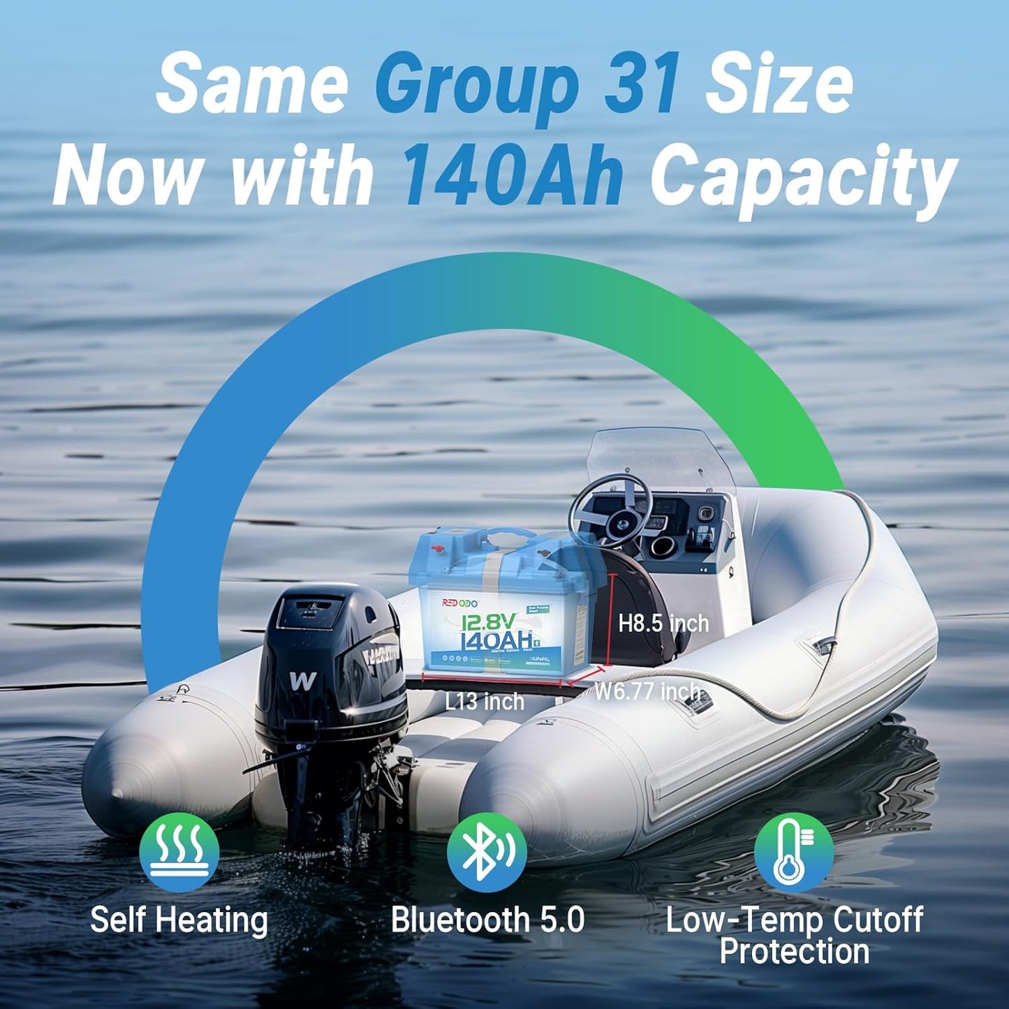 Redodo 12V 140Ah Dual Purpose Lithium Marine Battery, 1000CCA Group 31 Bluetooth Starting Battery with Self Heating, 3 Pack