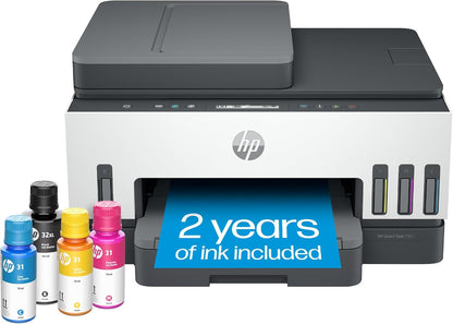 HP Smart Tank 7301 Wireless All-in-One Refillable Ink Tank Printer, Scanner, Copier with 2 years of ink included, Best for home office(28B70A)