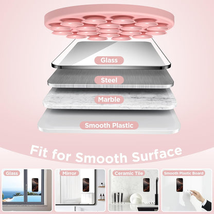 Magnetic Suction Cup Phone Mount for MagSafe Case, Silicone Hands-Free Grip Holder for iPhone and Android, Mirror Shower Phone Stand for Makeup FaceTime Gym Kitchen Bathroom, Peach Pink