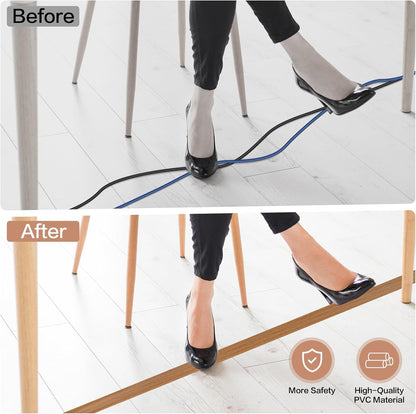 Floor Cord Cover Self Adhesive Cord Hider Floor Extension Cord Covers for Floor Power Cord Protector Cable Management Prevent Cable Trips Cable Cavity 0.59" W x 0.31" H (Light Brown Wood, 3.3Ft)