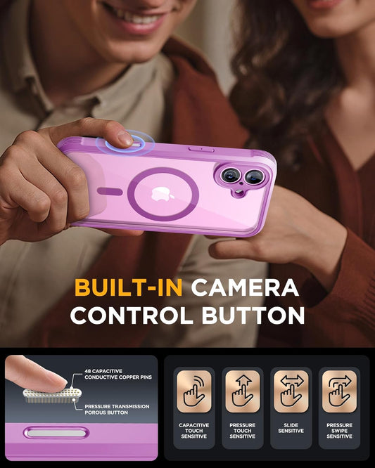 Miracase for iPhone 16 Case 6.1'', [Bubble Free] Full-Body Bumper Phone case with Built-in Full Glass Screen &Camera Control,No Gap,Compatible with MagSafe,Drop Proof 16 Cover,Pink