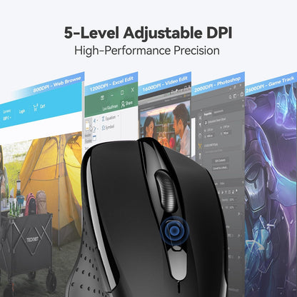 TECKNET Wireless Mouse, 2.4G Ergonomic Optical Mouse, Computer Mouse for Laptop, PC, Computer, Chromebook, Notebook, 6 Buttons, 24 Months Battery Life, 2600 DPI, 5 Adjustment Levels, for Small Hand