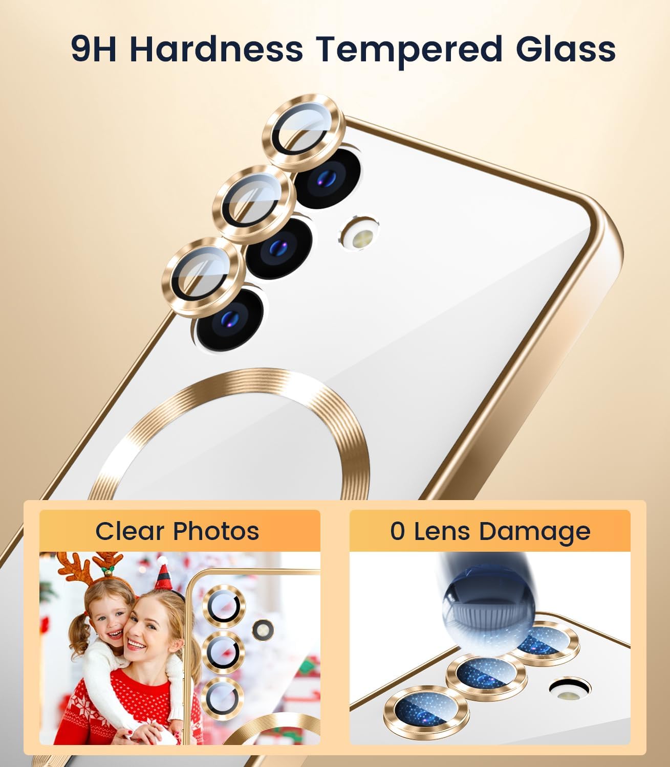 Slim Thin for Samsung Galaxy S25 Plus Case, Compatible with MagSafe, Built-in Camera Lens Protector, Shockproof Protective Phone Case, Soft Electroplated Clear Cover, Gold