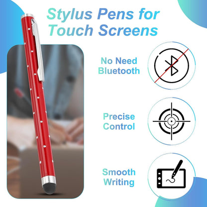PATIKIL Stylus Pens for Touch Screens, 6 Pcs High Precision Universal Bling Stylus Crystal Metal Capacitive Pen for Touch Screen Devices Phone Tablets Laptop, Red