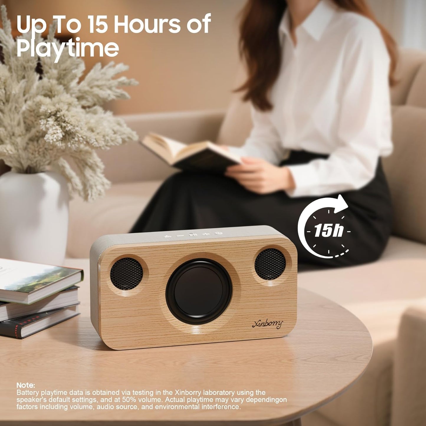 Portable Bluetooth Speaker with Deep Bass, 40W(Peak),Bluetooth 5.3,15-Hour Playtime, AUX, TF Card, 2 Way Stereo Sound Wood Home Audio for Indoor, Party, Outdoor, Camping