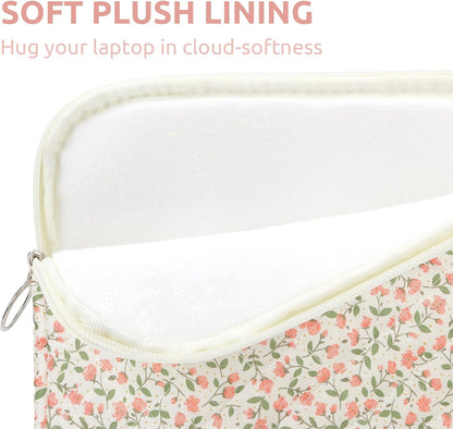 Puffy Laptop Sleeve 13-15.6 Inch Cute Quilted Laptop Protective Case Padded Floral Computer Sleeve for MacBook (B-Pink, 15 Inch)