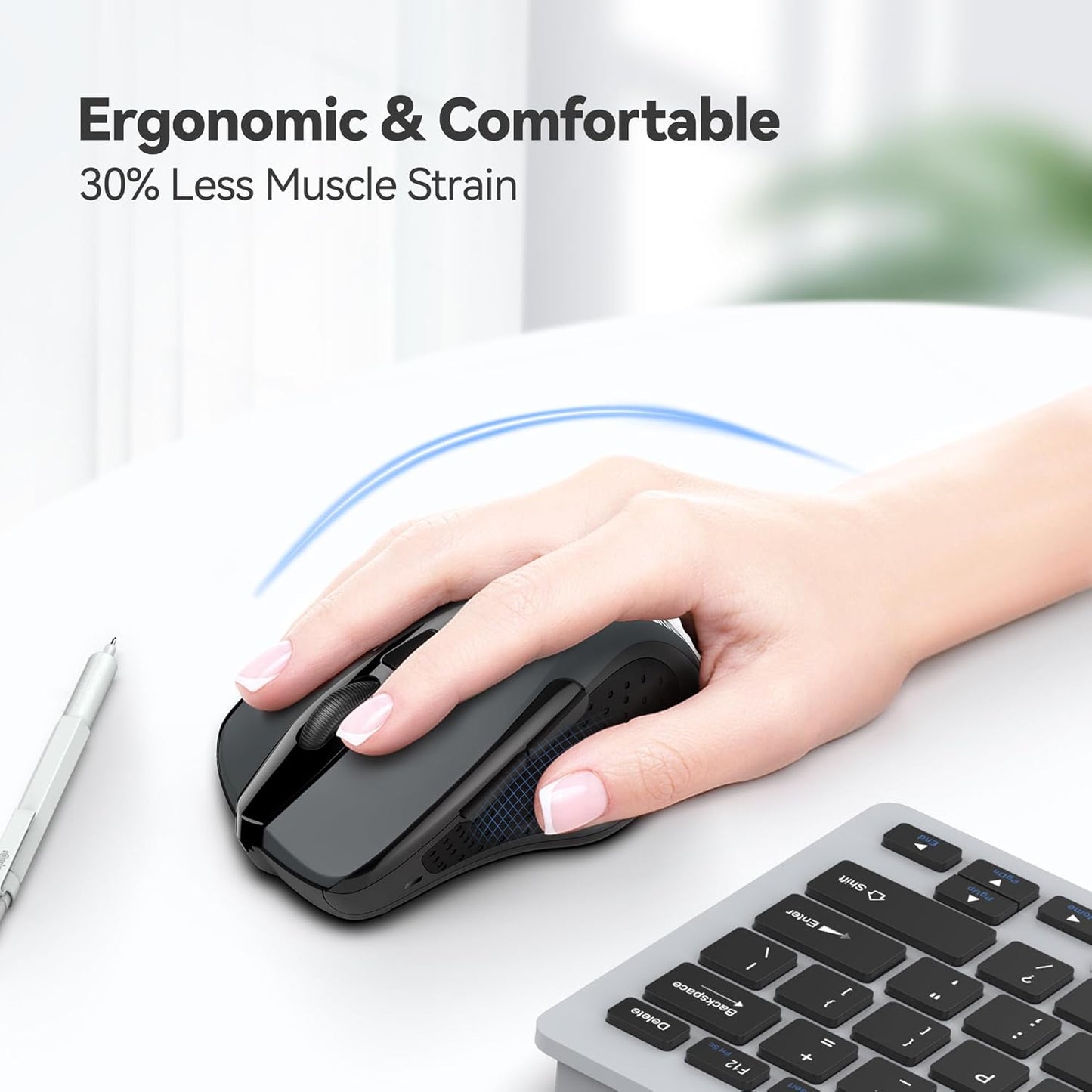 TECKNET Wireless Mouse, 2.4G Ergonomic Optical Mouse, Computer Mouse for Laptop, PC, Computer, Chromebook, Notebook, 6 Buttons, 24 Months Battery Life, 2600 DPI, 5 Adjustment Levels
