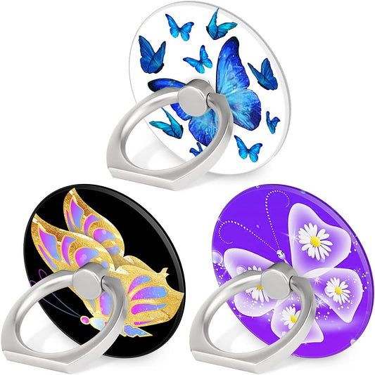 Bonoma Phone Ring Holder, 3 Pack Universal Finger Ring Stand Grip Kickstand Ring for All Smartphones (Butterfly B)
