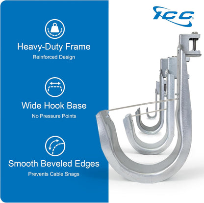 ICC Beam Clamp J Hook 3/4” Without Retainer Clip - Galvanized Steel Cable Management Hooks for Hanging Cable to Beams - Rust-Resistant, EIA and TIA Compliant - 3/4 Inch 25 Pack