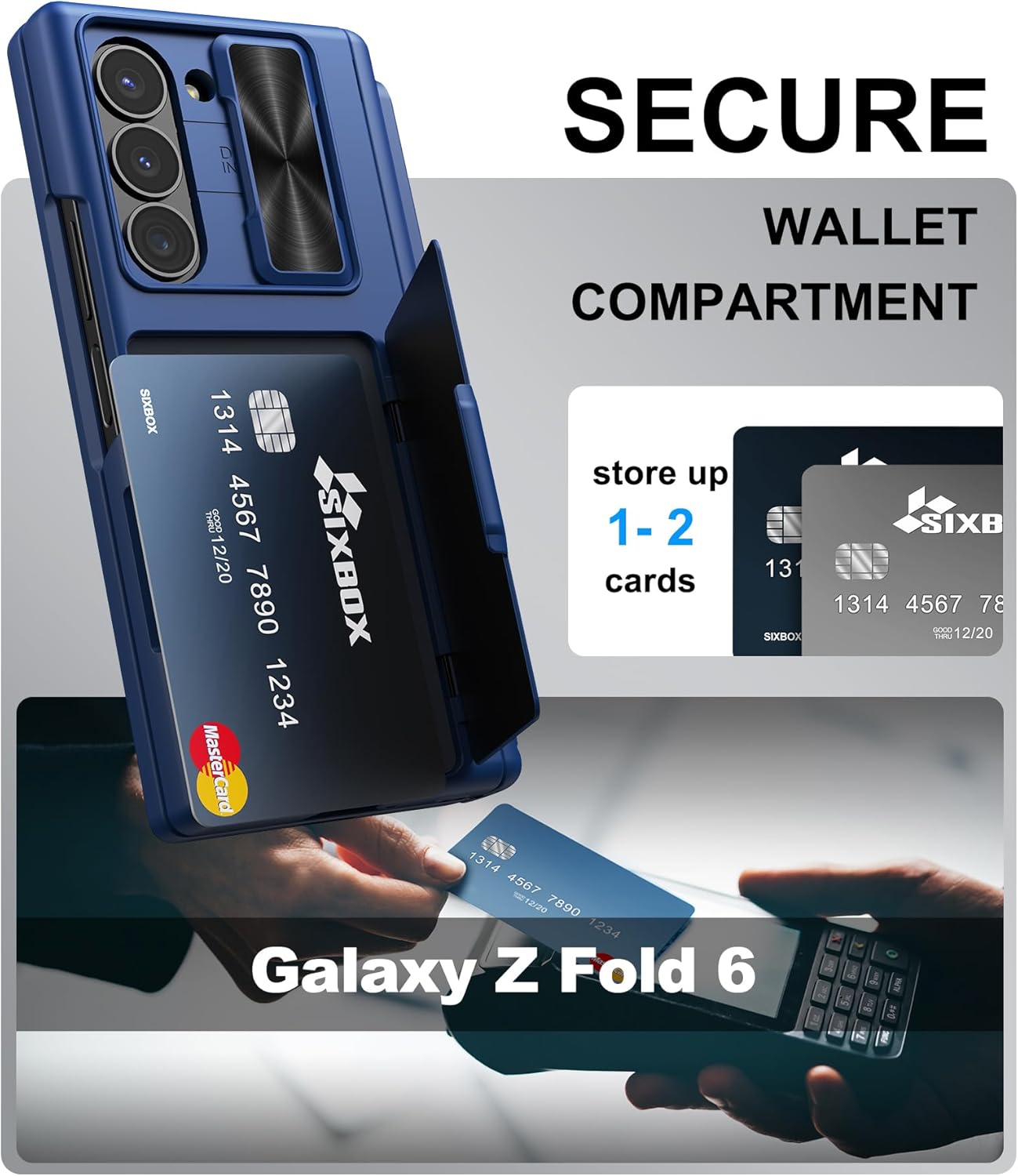 for Samsung Galaxy Z Fold 6 Wallet Case & S Pen Holder & Hinge Protection & Camera Cover, Built-in Card Holder & Screen Protector, Durable Multifunctional Phone Case for Z Fold 6 2024, Blue