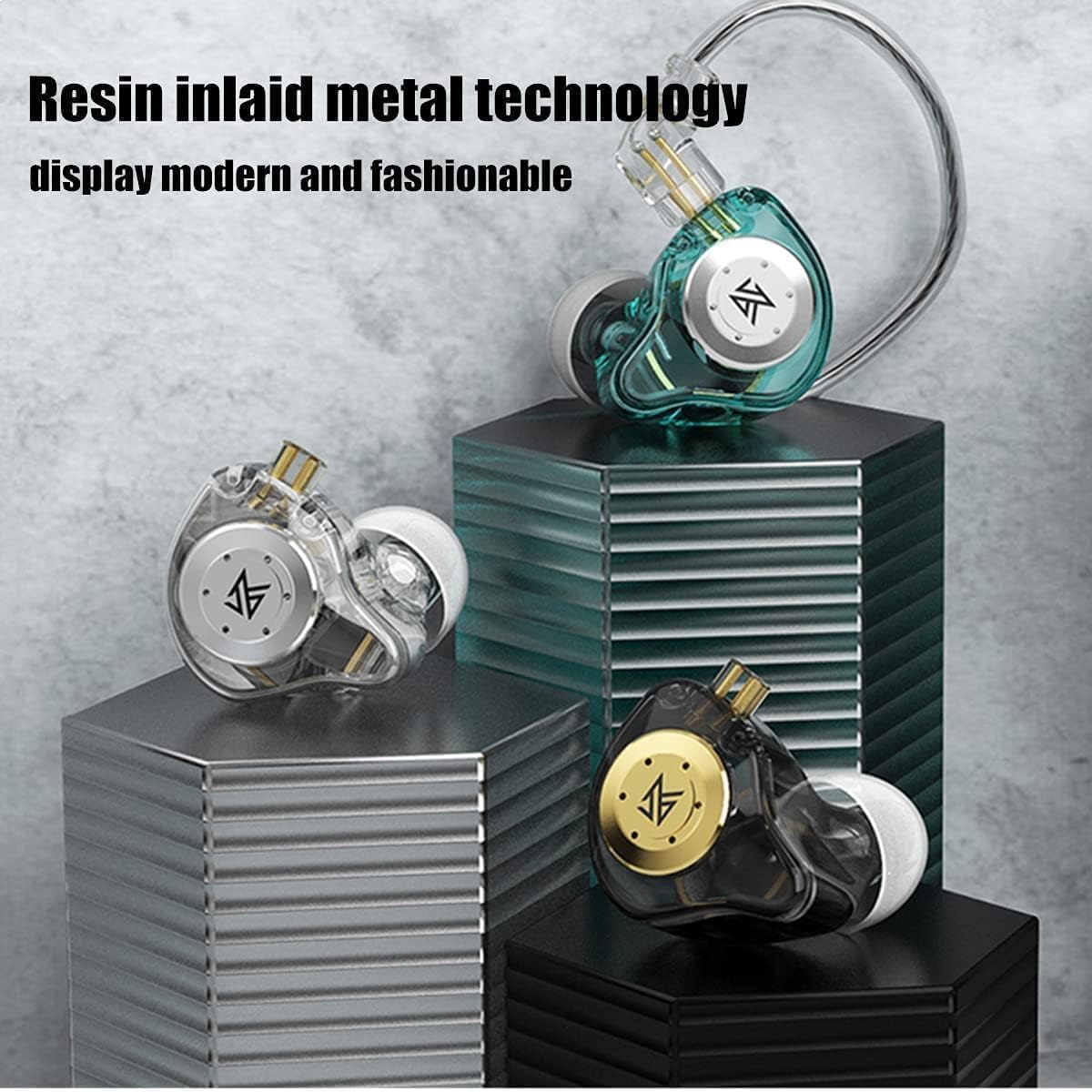 keephifi KZ EDX Pro in Ear Monitors KZ IEM Earphones with Microphone, Dual DD HiFi Stereo Sound Wired Earphones Noise Cancelling Earbuds (Cyan, with Mic)