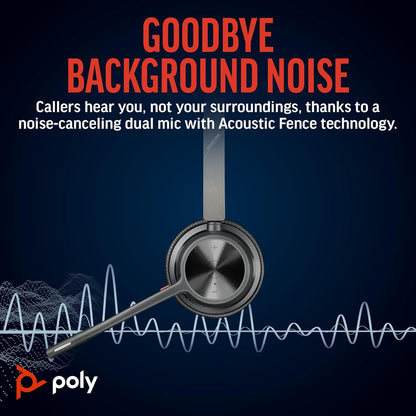 Poly Voyager 4320 UC Wireless Headset (Plantronics) - Stereo Headphones w/Noise-Canceling Boom Mic - Connect PC/Mac/Mobile via Bluetooth - Works w/Teams, Zoom, & More - Amazon Exclusive