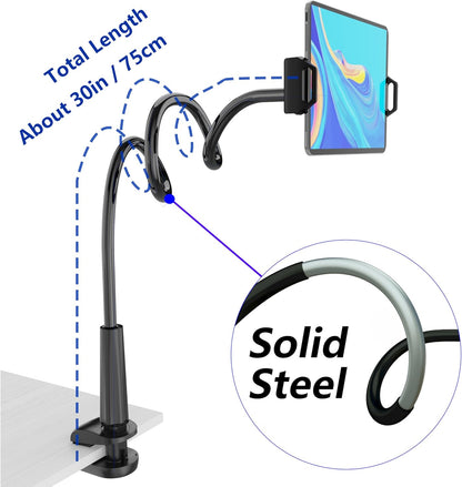 Tablet Stand Holder, Mount Holder Clip with Grip Flexible Long Arm Gooseneck Compatible with ipad iPhone/Nintendo Switch/Samsung Galaxy Tabs/Amazon Kindle Fire HD - Black