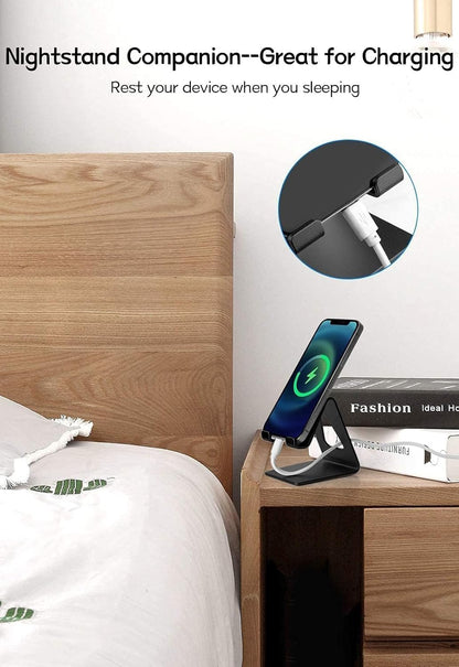 Cell Phone Stand for Desk, Desktop Phone Holder, Aluminum Mobile Phone Stand for iPhone 15 14 13 12 pro Mini 11 X Xr Xs max 8 7 6 6s Plus Samsung Galaxy S21 Ultra All Smart Phones, Black
